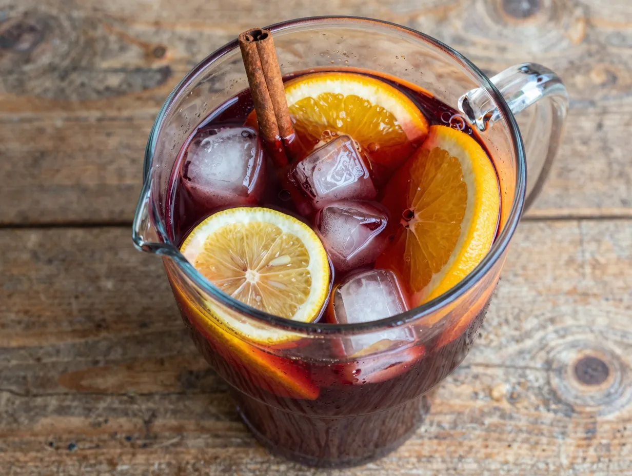 Classic red sangria pitcher ice citrus cinnamon refreshing