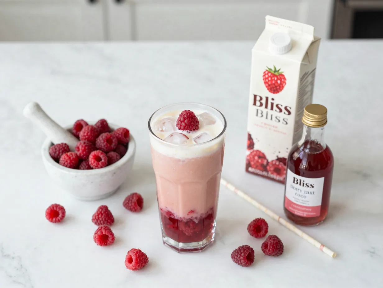 Raspberry bliss dirty diet coke with muddled berries and cream