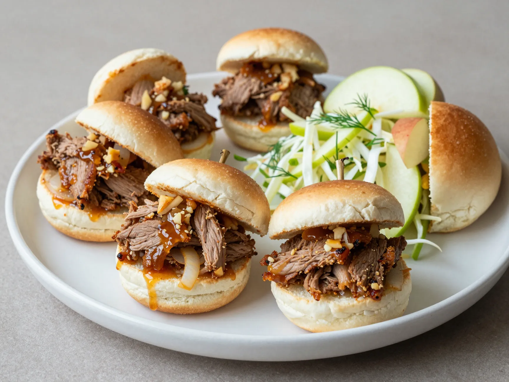 Honey barbecue apple cider pulled pork with apple fennel slaw