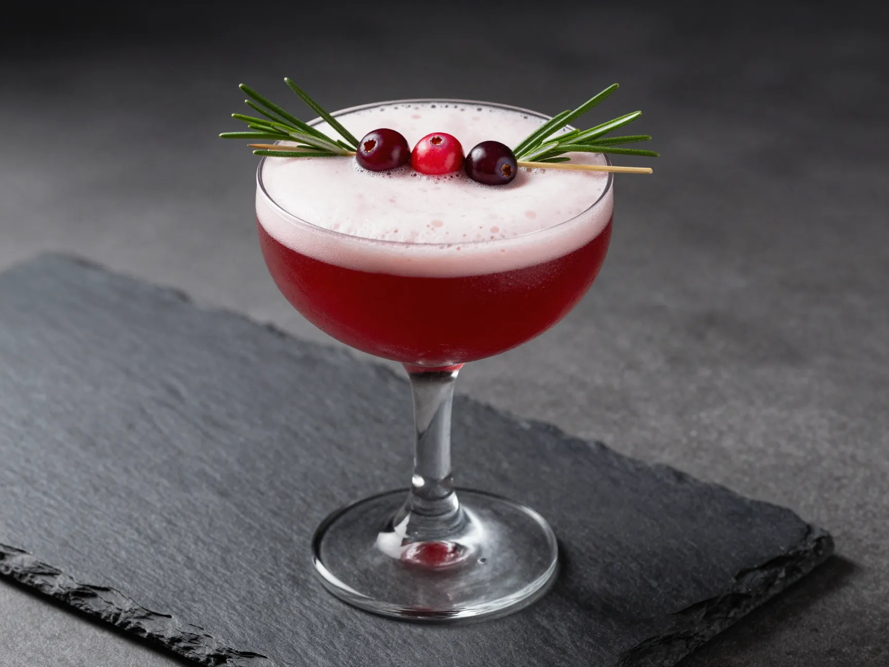 Spiced cranberry bourbon sour with rosemary garnish in glass
