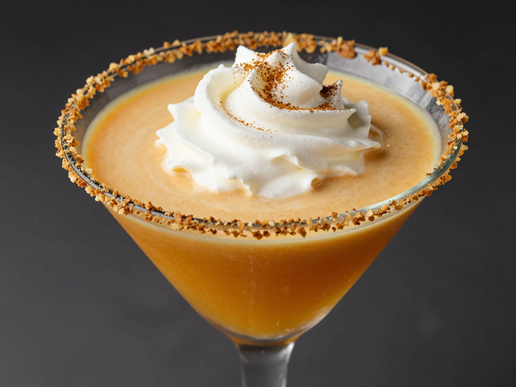 Pumpkin pie martini in graham cracker rimmed glass