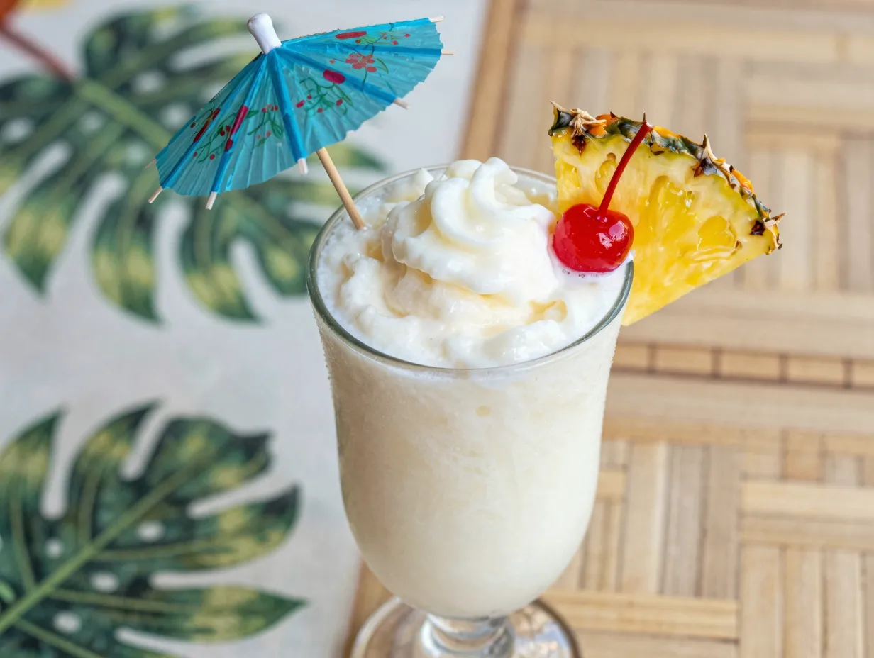 Coconut cream pina colada slushie creamy texture pineapple garnish