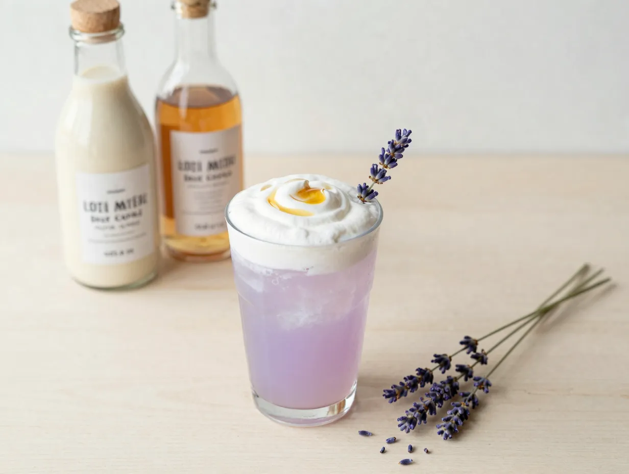 Lavender honey dirty diet coke with oat milk creamer sprig