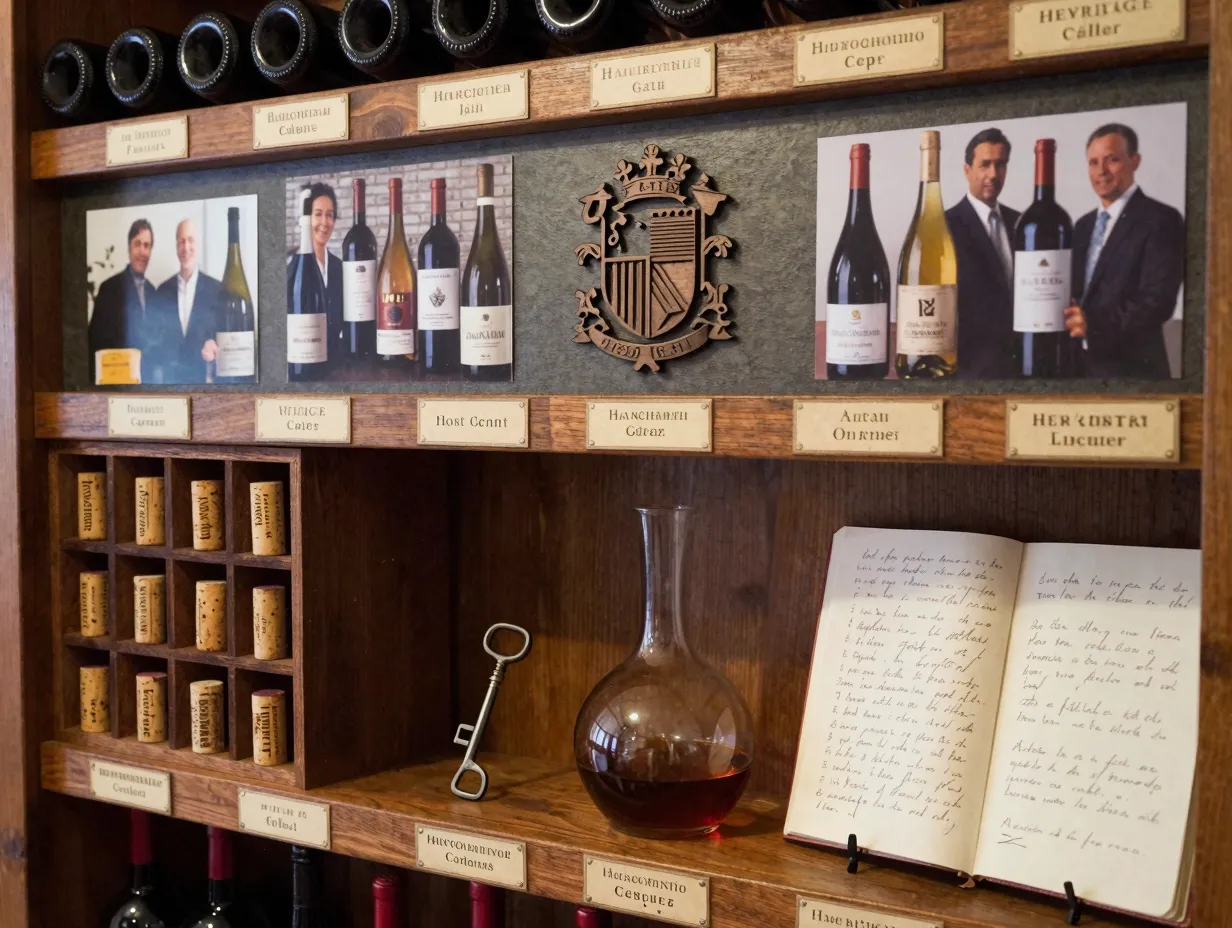 Personalized heritage cellar with custom label display wall