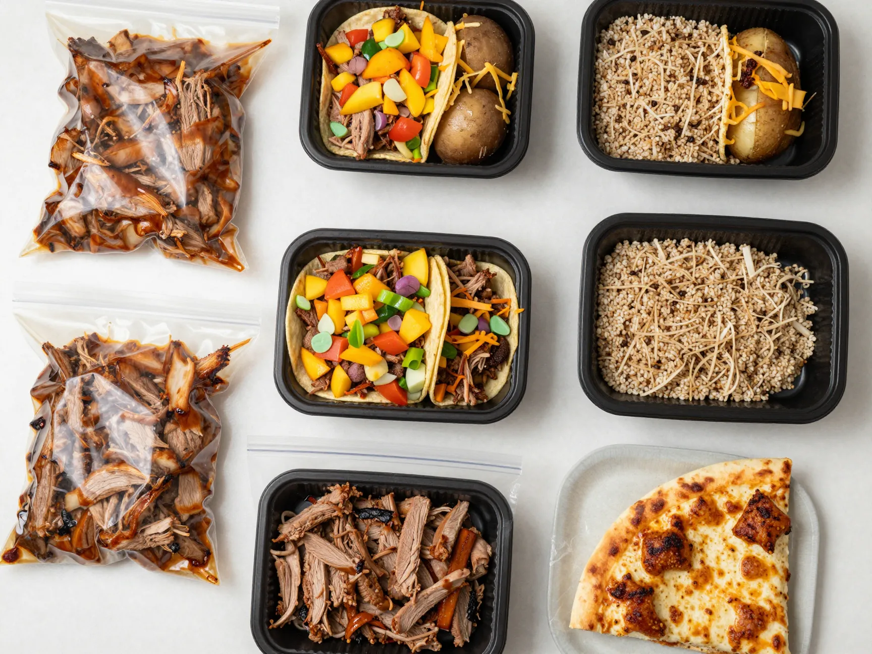 Portioned pulled pork freezer bags for multiple meal prep dishes