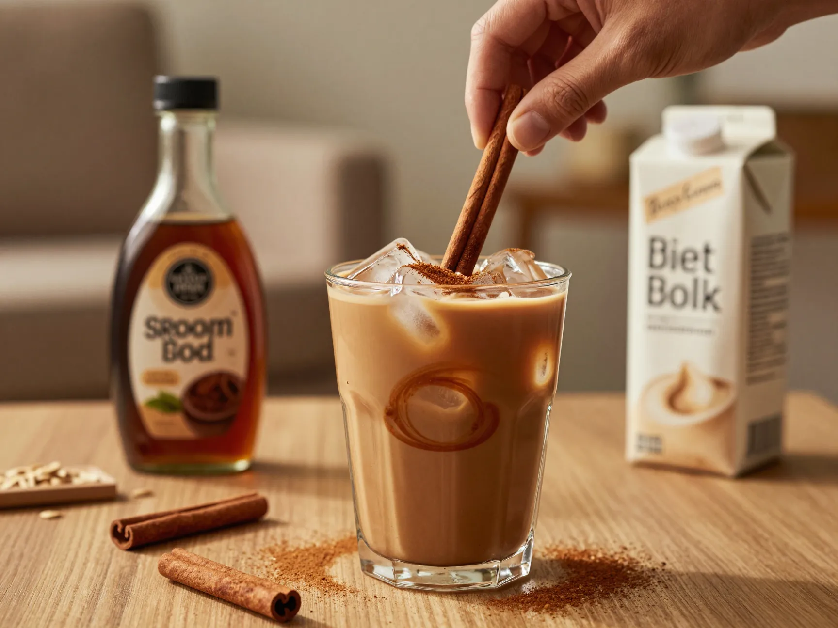 Brown sugar cinnamon dirty diet coke with oat creamer stirring