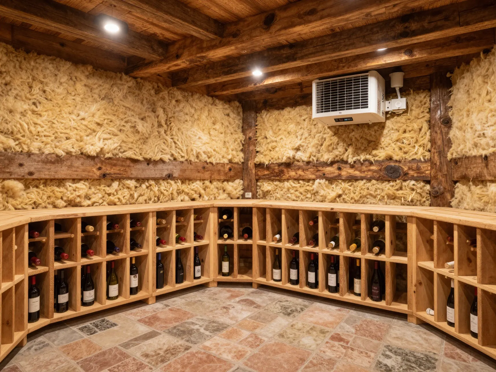 Eco conscious rustic cellar with reclaimed wood and led lighting