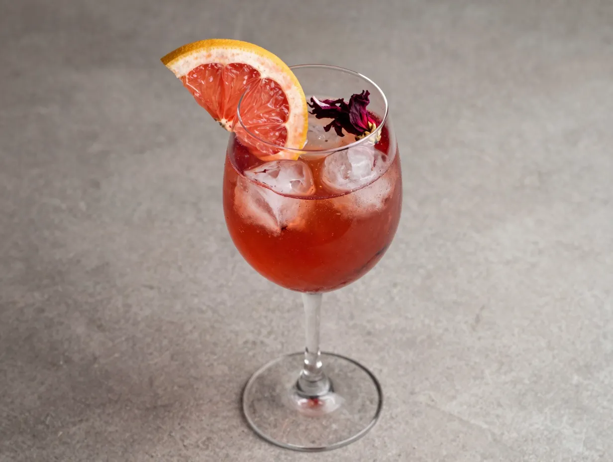 Hibiscus sea breeze wine glass grapefruit dried flower