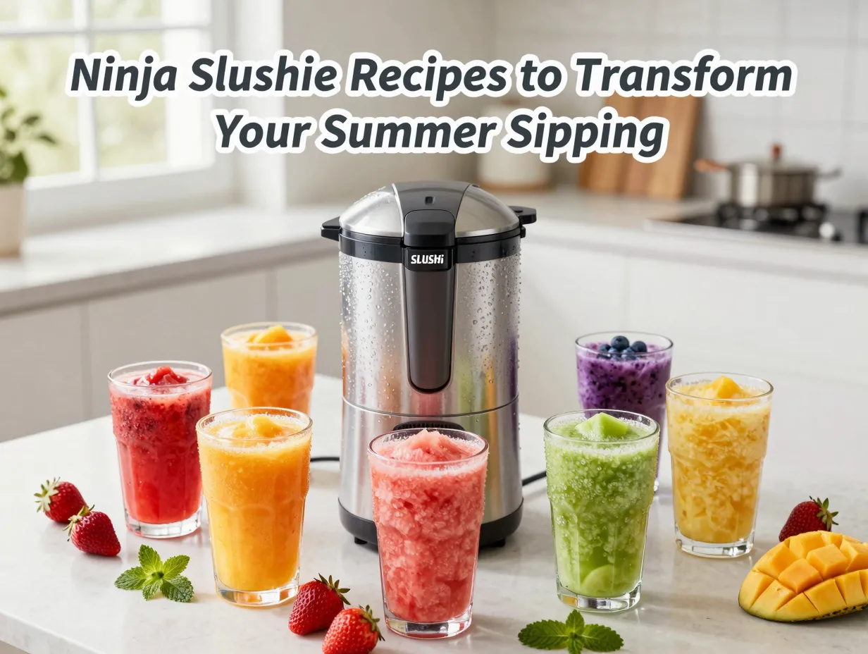 Ninja slushi machine vibrant fruit slushies summer kitchen flatlay
