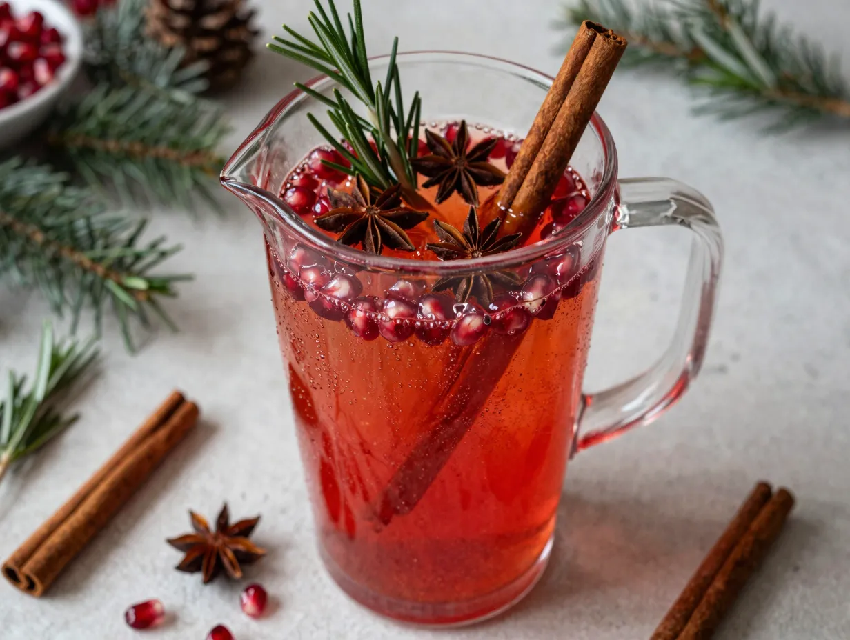 Aperol spritz punch in large pitcher with garnishes