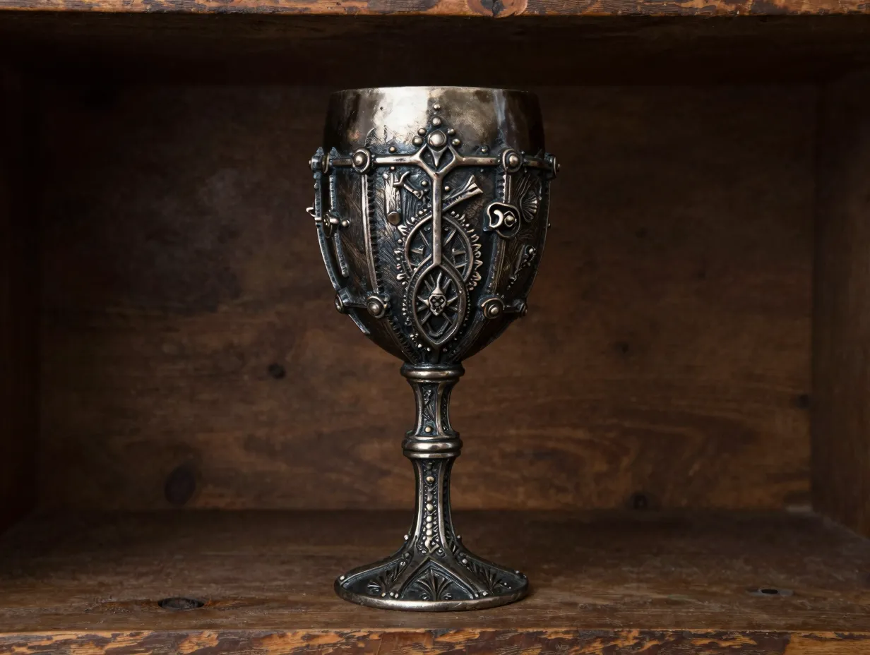 Medieval pirate goblet with dark metallic textured polymer clay finish