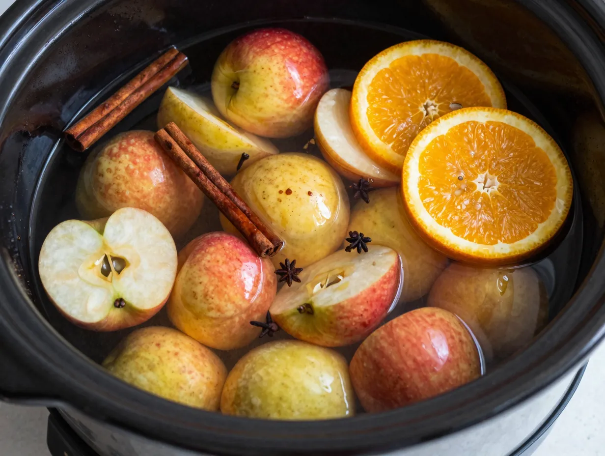 Autumn glory apple quarters spices and orange slow cooker from scratch