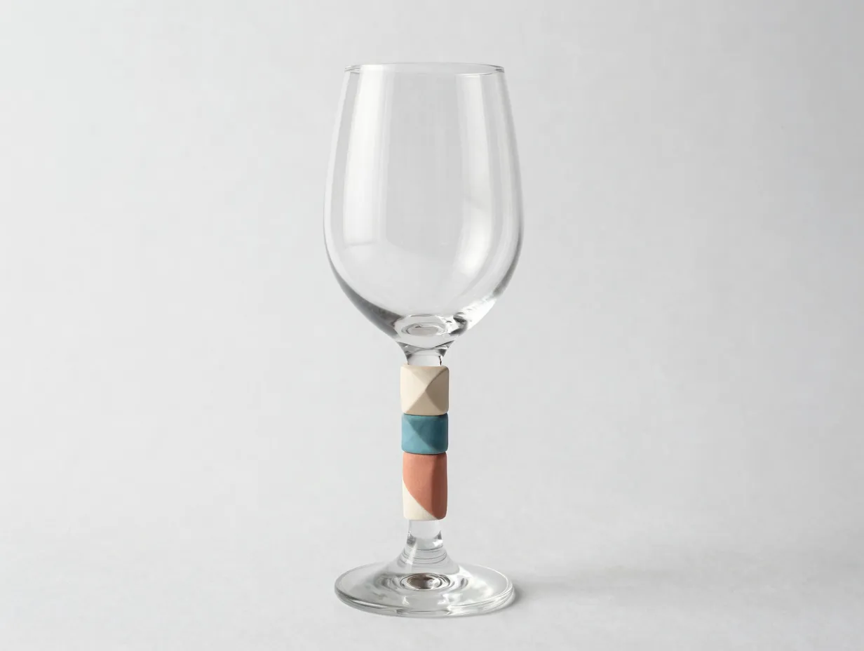 Dollar store wine glass elevated with geometric polymer clay stem wrap