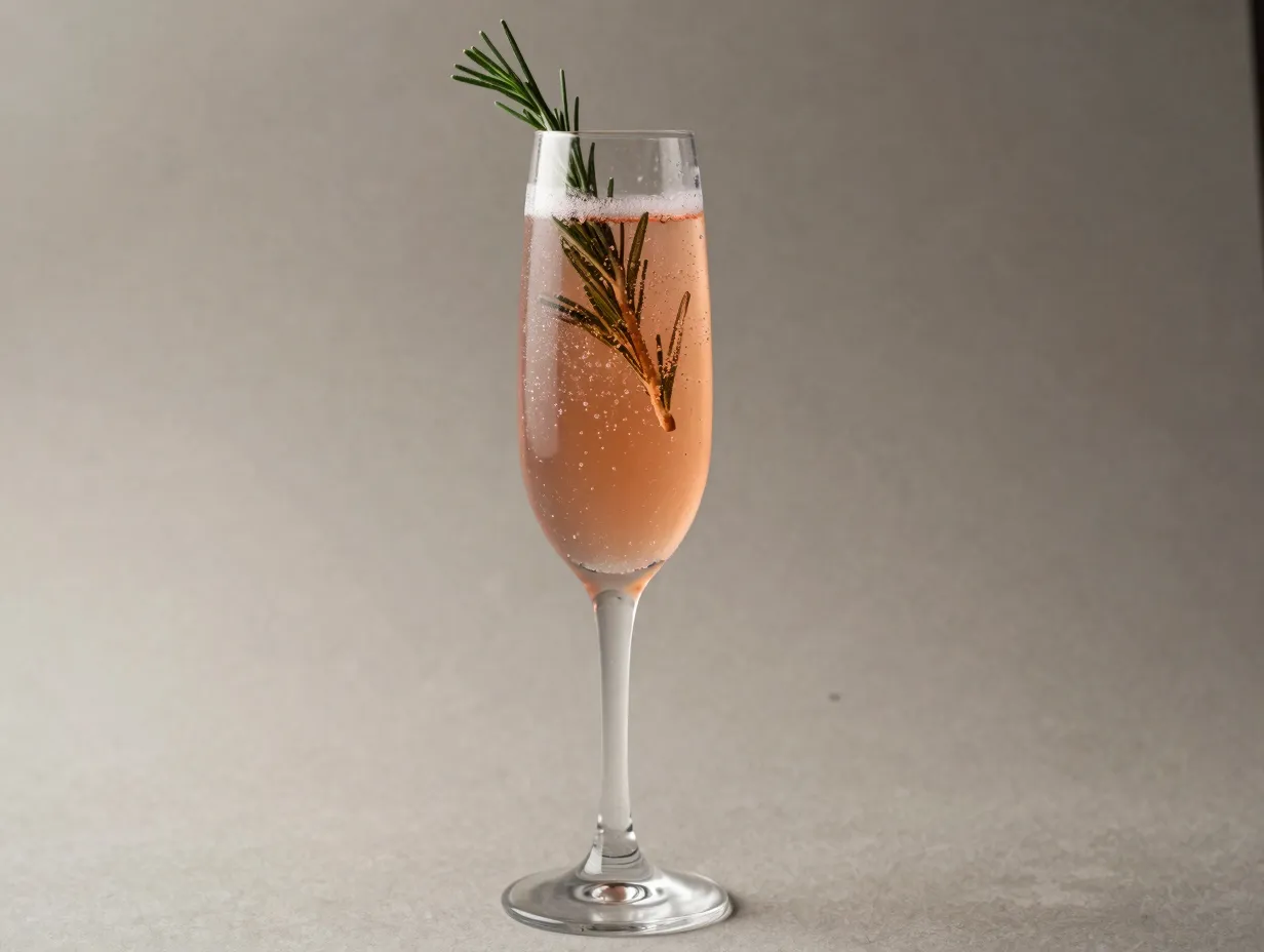 Pippin poinsettia spritz in chilled champagne flute