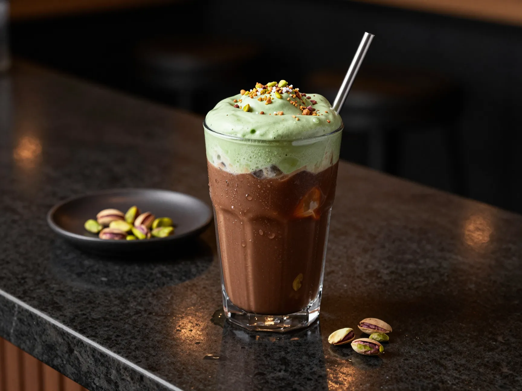 Iced dubai chocolate mocha mocha pistachio