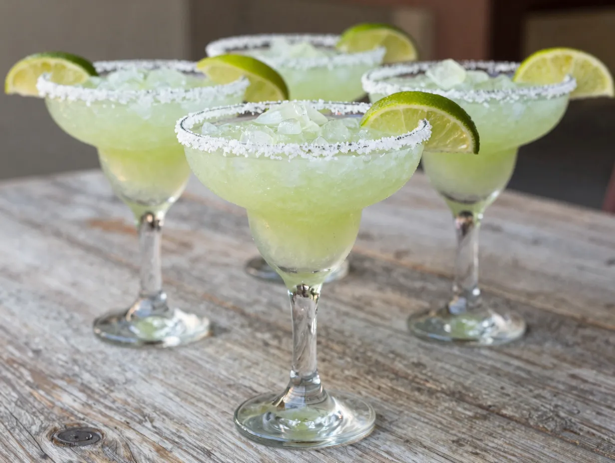 Classic lime margarita slush in salt rimmed glass