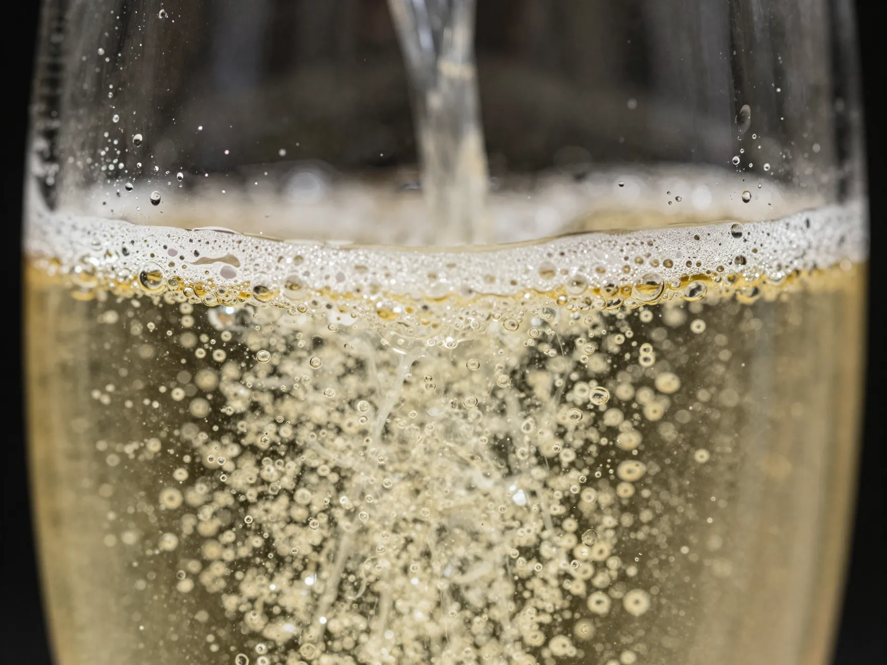 Bubbling champagne flute freshly poured close up detail shot