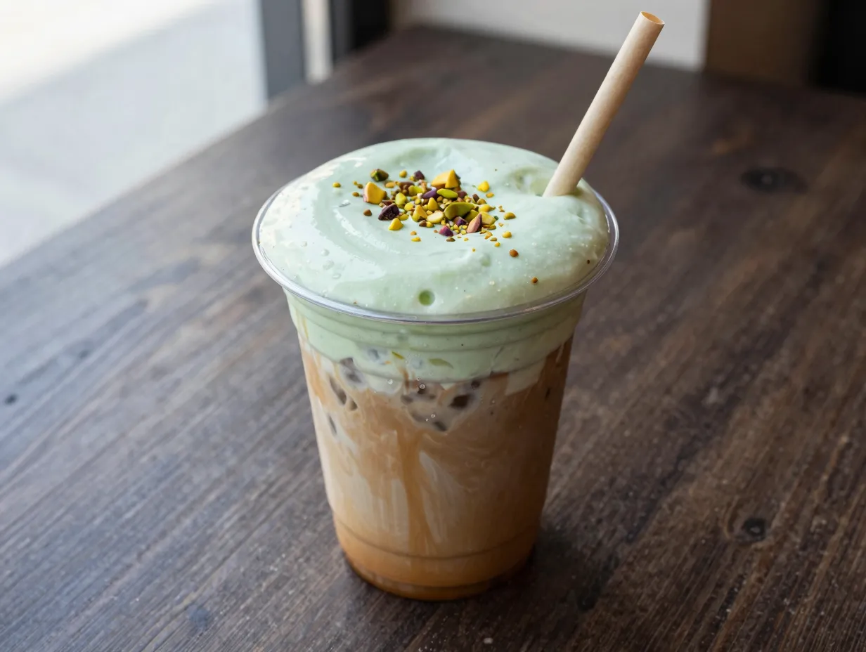 Pistachio cream cold brew layered foam