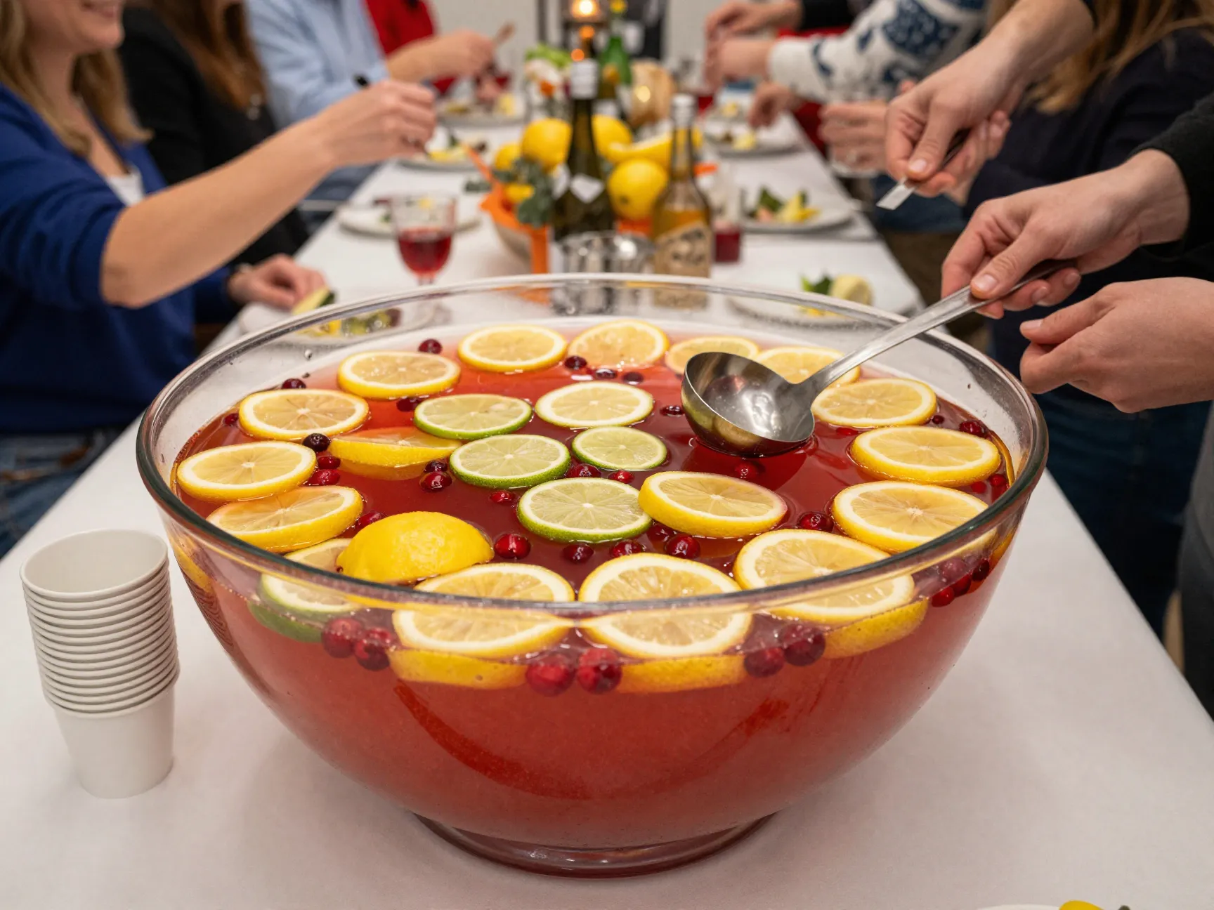 Large batch hallmark style cranberry lemonade punch for a crowd