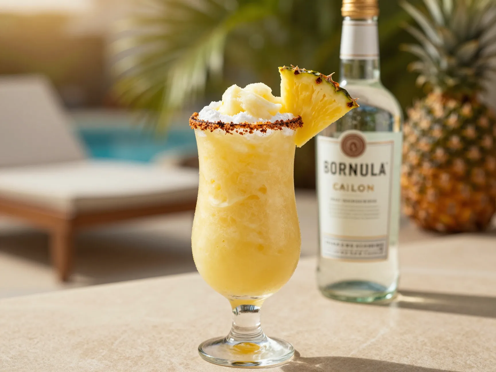 Pineapple coconut frozen colada with rum garnish tropical