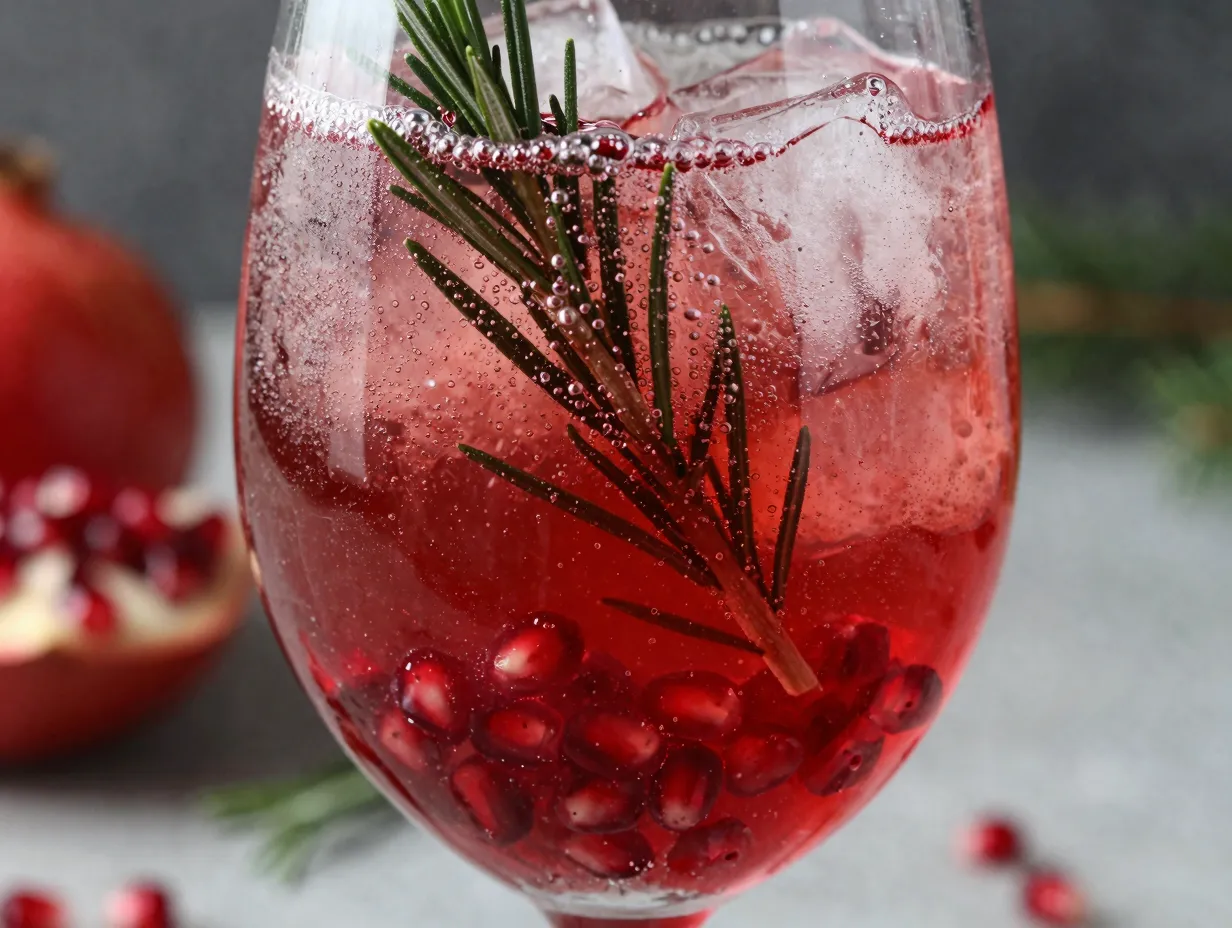 Sparkling cranberry ginger mocktail with pomegranate seeds