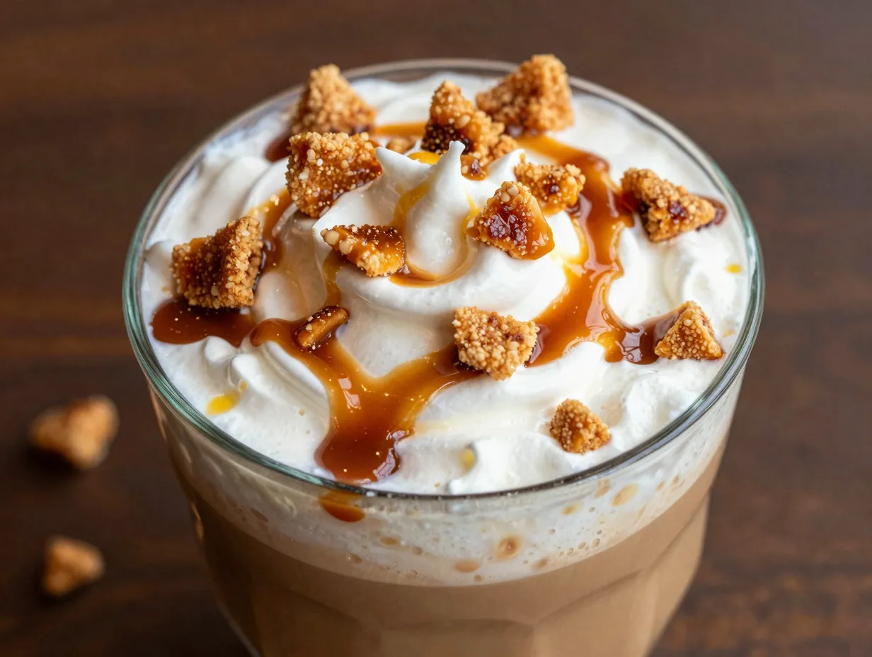 Caramel brule latte dessert crunchy topping