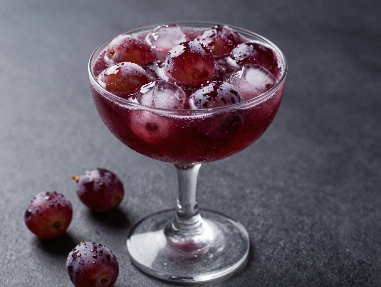 Grape freeze slushie deep purple with frozen grape ice cubes