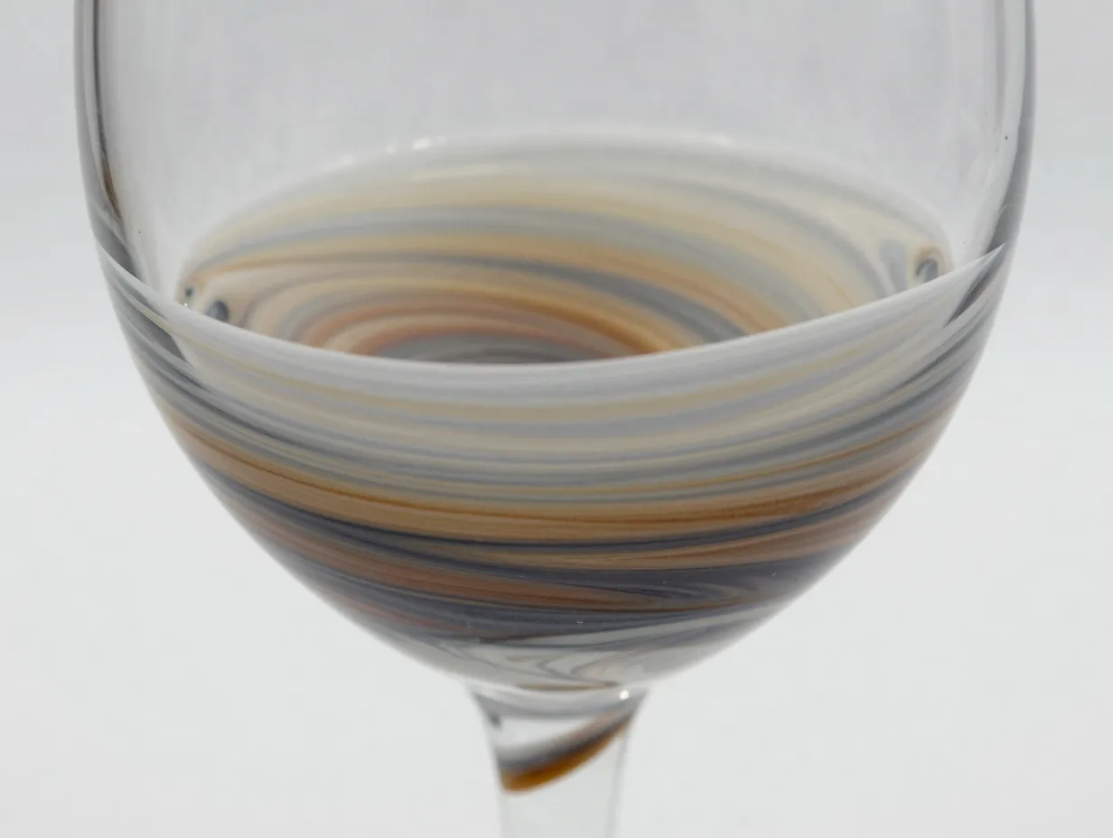 Abstract textured wine glass with marbled polymer clay color gradient