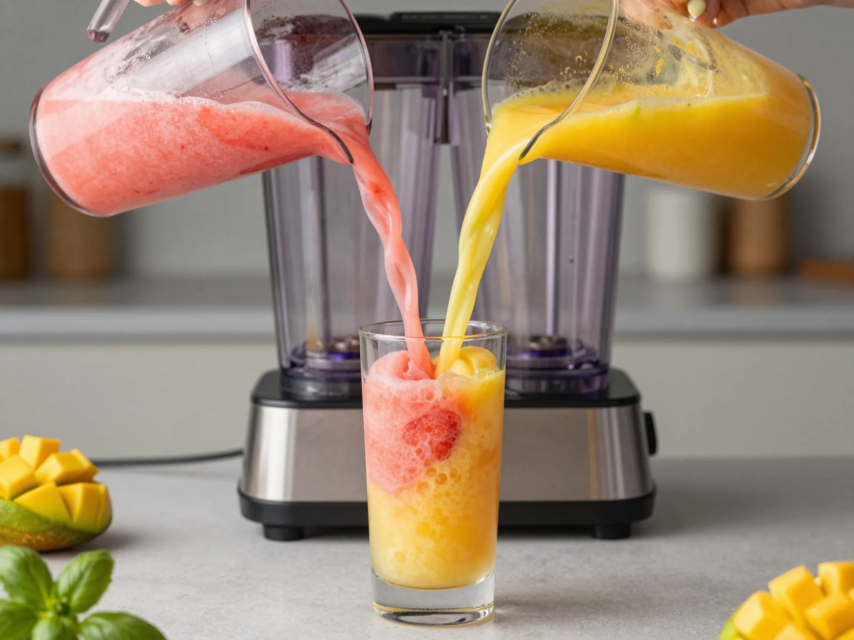 Dual flavor swirl slushie strawberry basil mango lime combination