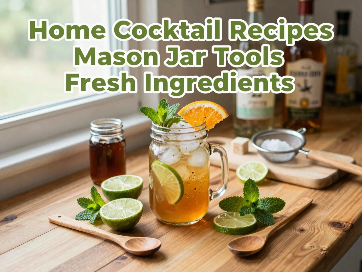 Simple cocktail recipe mason jar lime mint tools