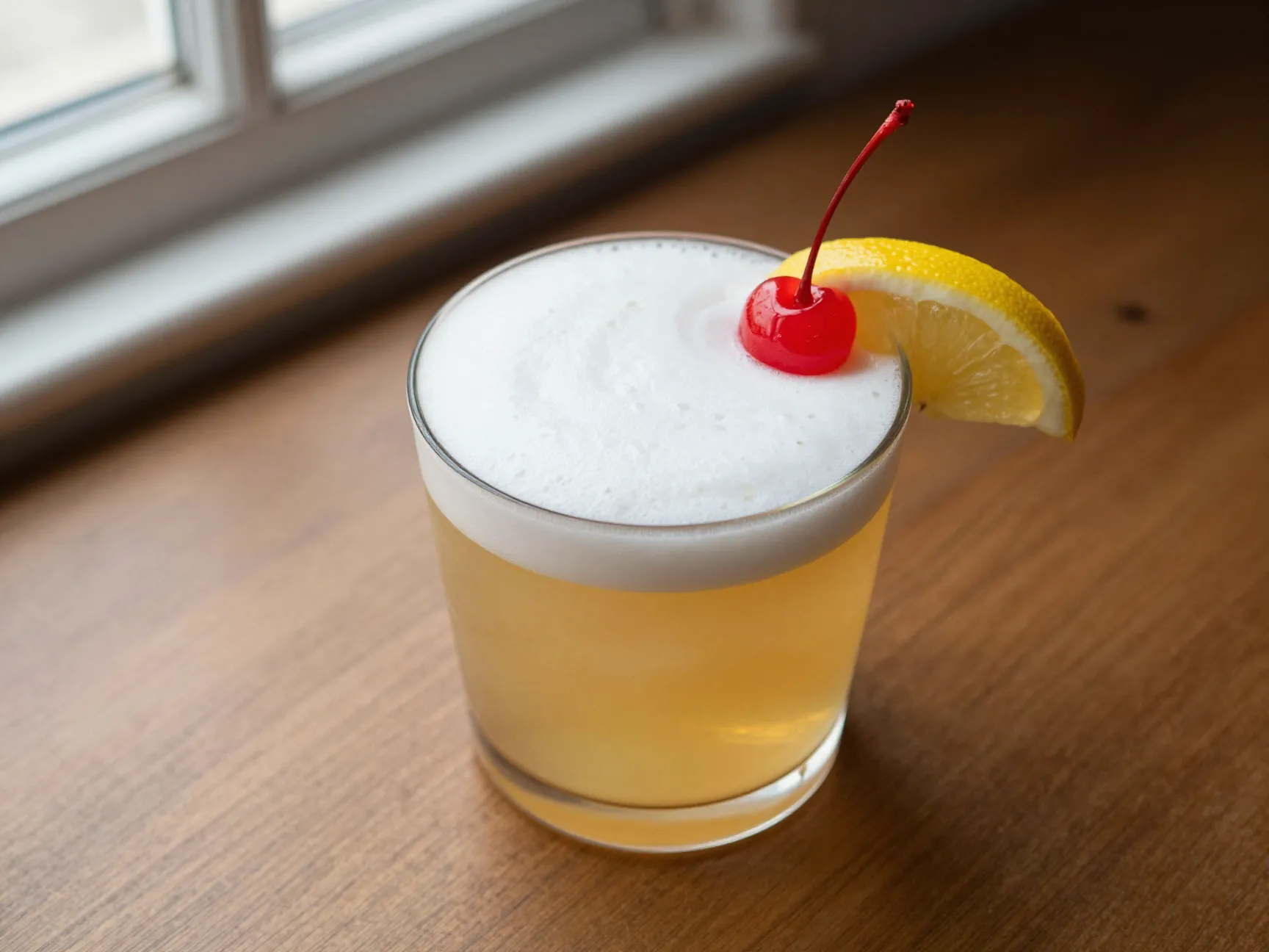 Whiskey sour with egg white foam