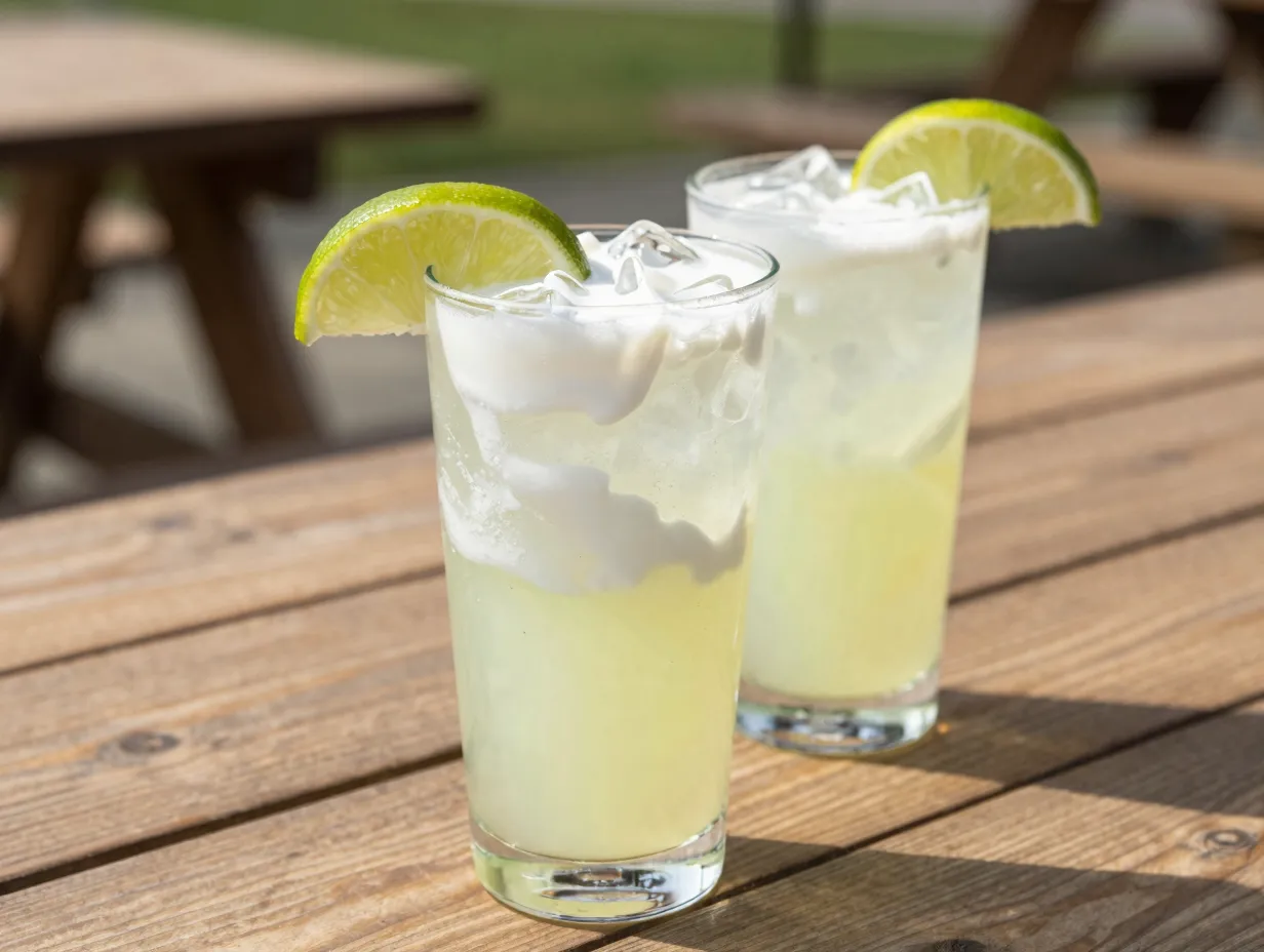 Coconut lime refresher creamy soda lime garnish tropical drink