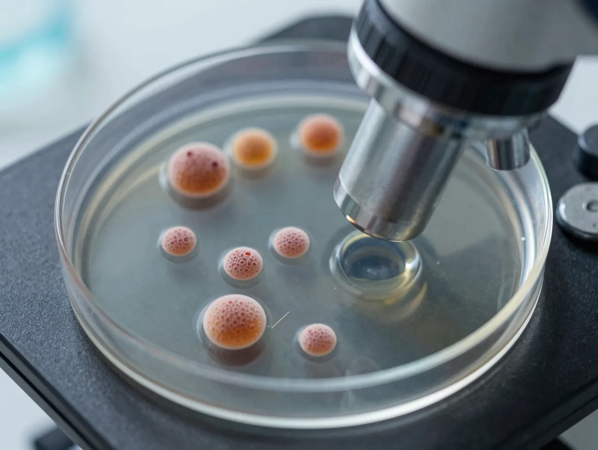 Microscope view of antimicrobial acetic acid combating candida fungus