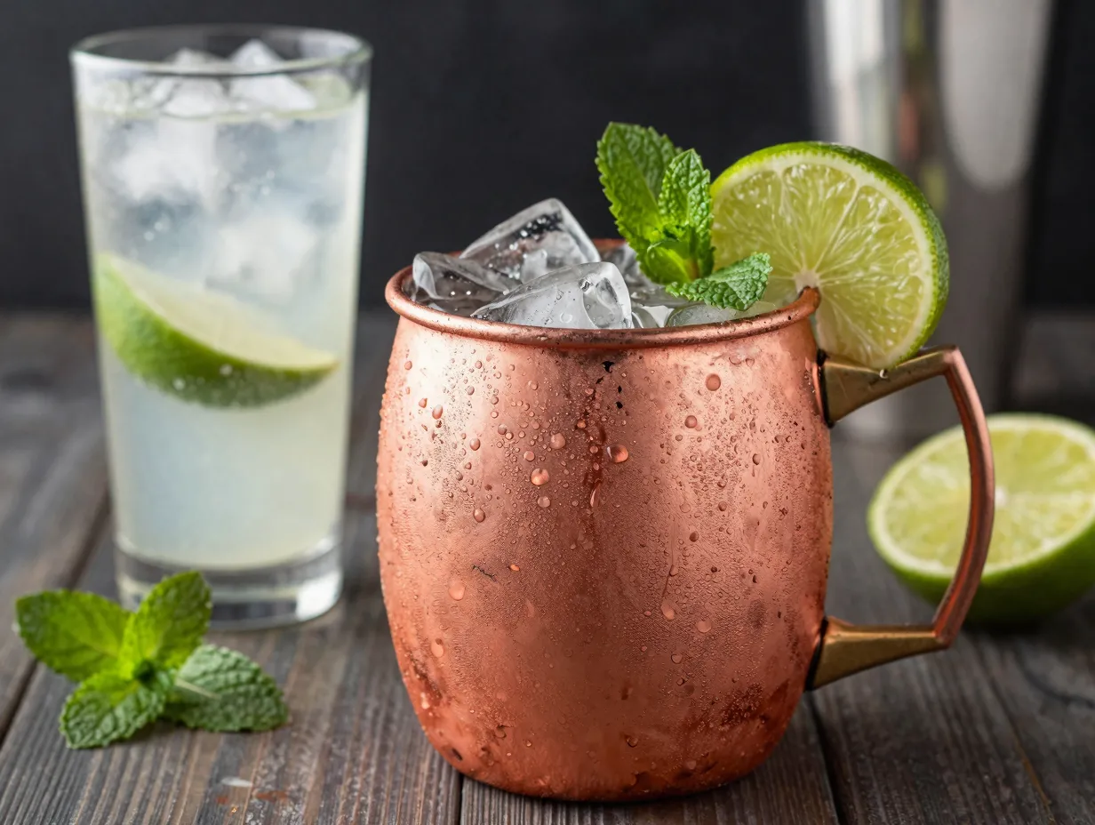 Moscow mule in copper mug