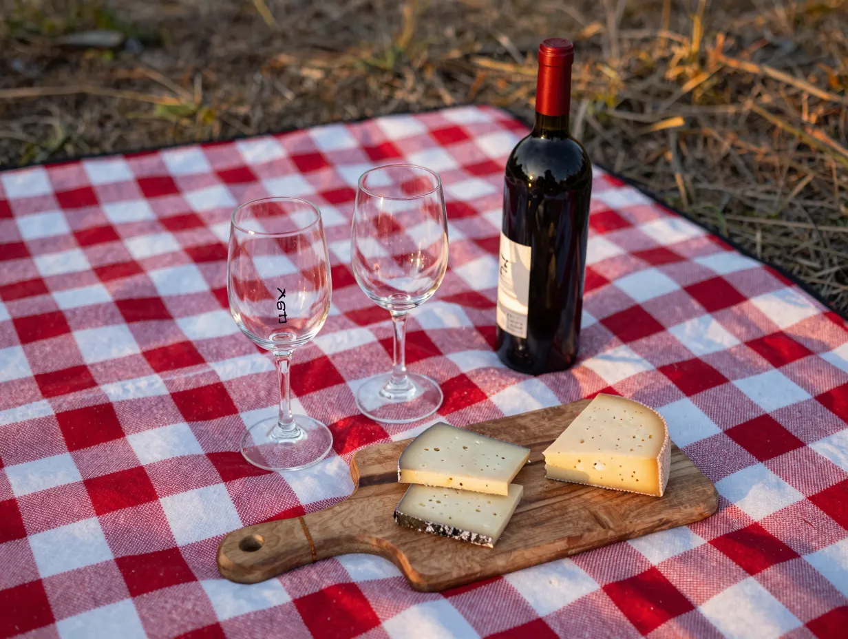Taza stemmed tritan wine glass sunset picnic blanket setup
