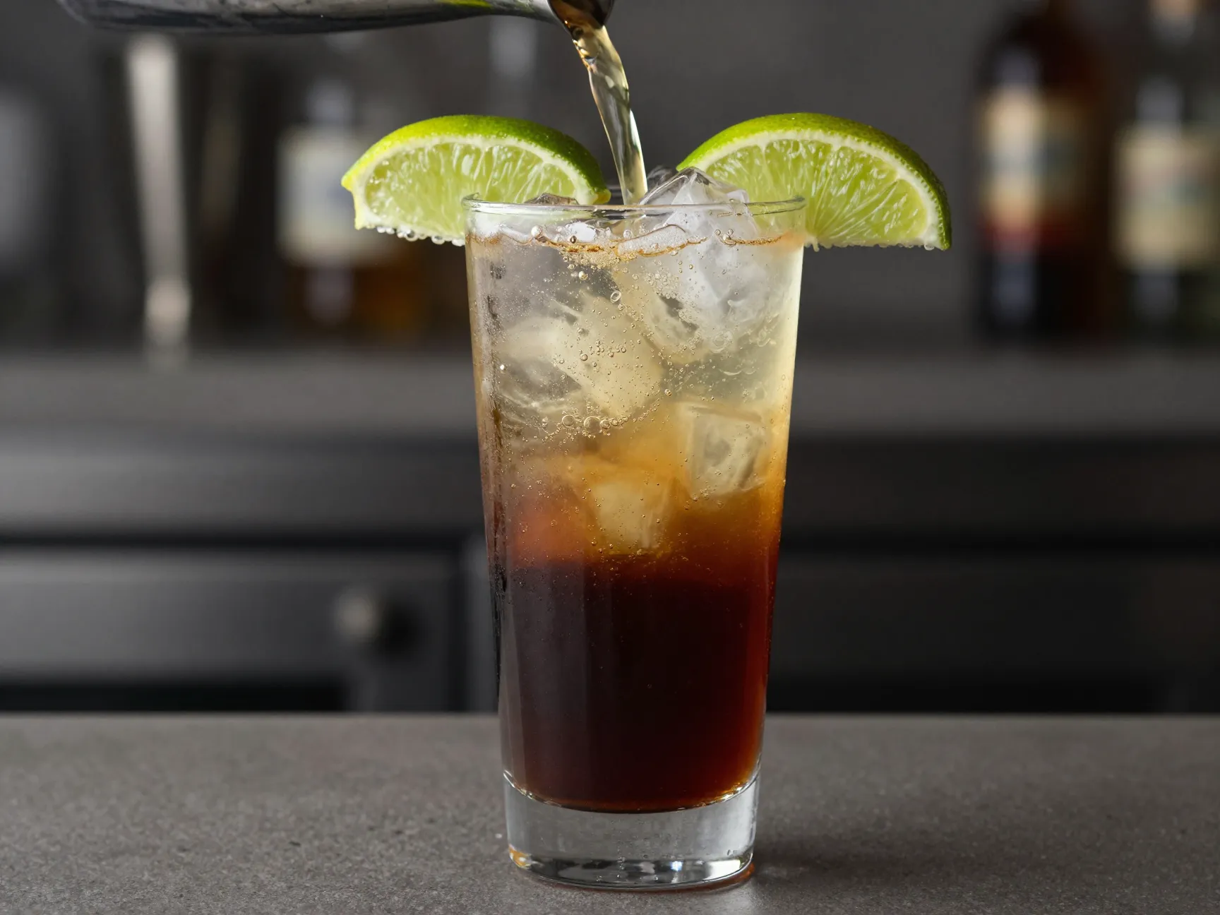 Dark and stormy layered drink