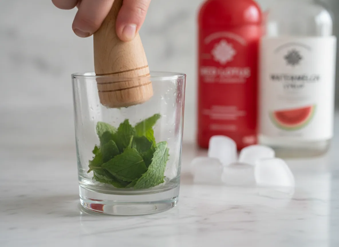 Hydrating watermelon mint lotus cooler muddled fresh leaves