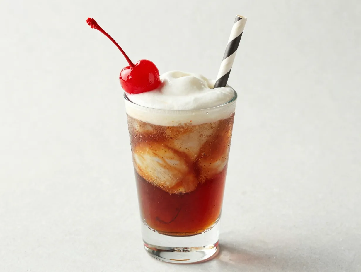 Cherry vanilla diet coke maraschino cherry garnish striped straw
