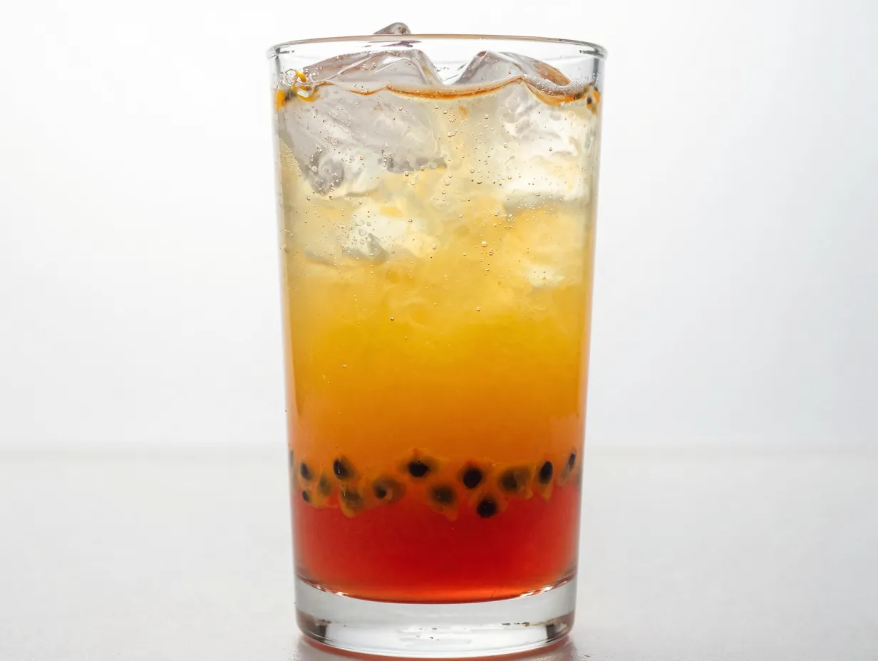 Layered tropical sunrise lotus mango passion grenadine effect