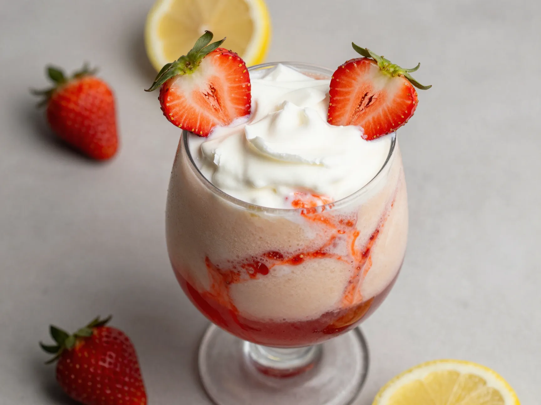 Strawberry lemonade cream soda coconut cream strawberry garnish