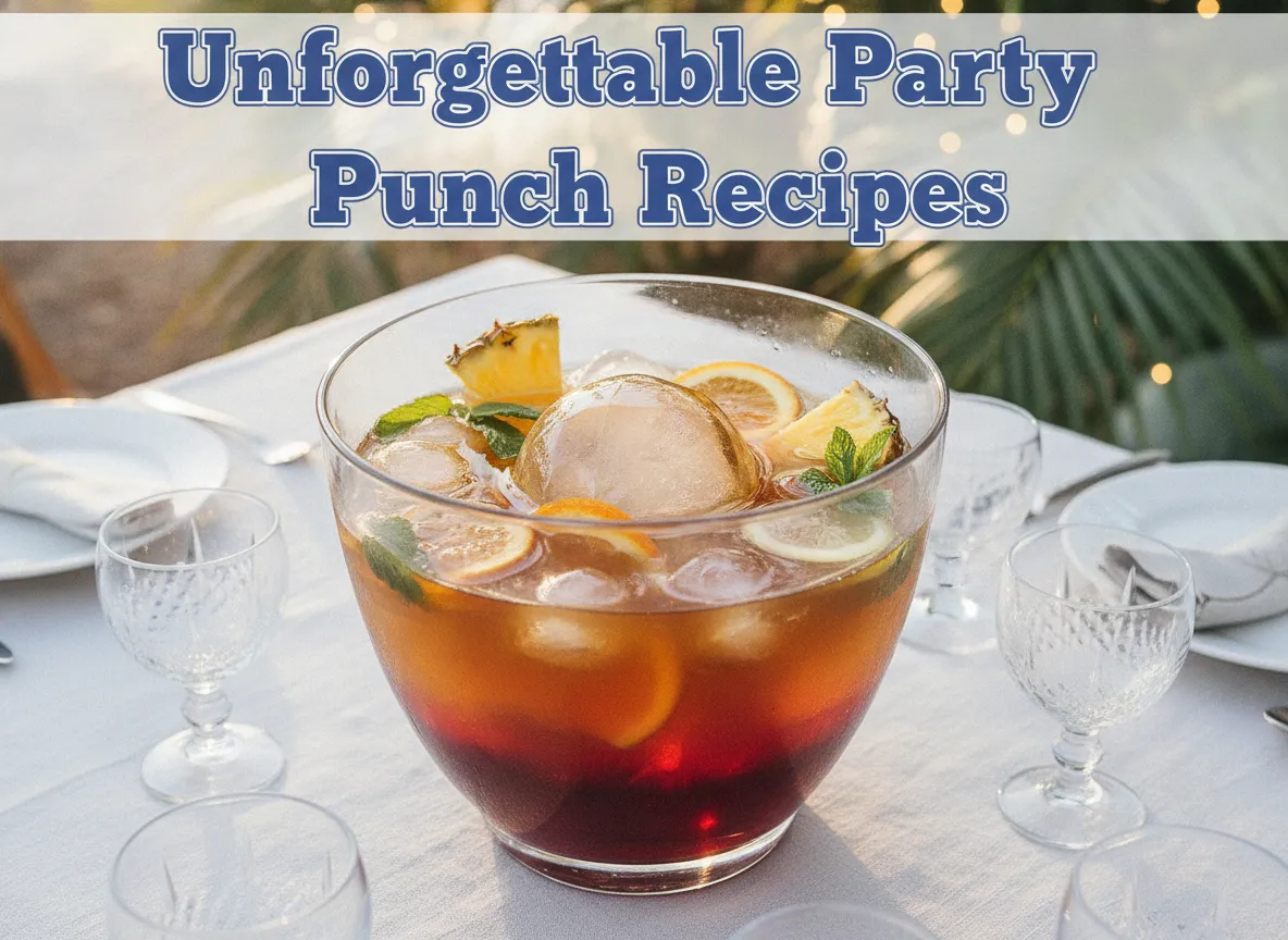 Vibrant punch bowl tropical layers citrus ice festive gathering