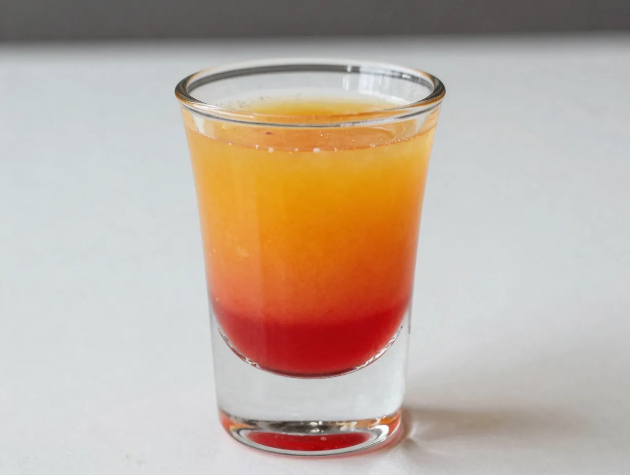 Tequila sunrise shot red orange gradient grenadine