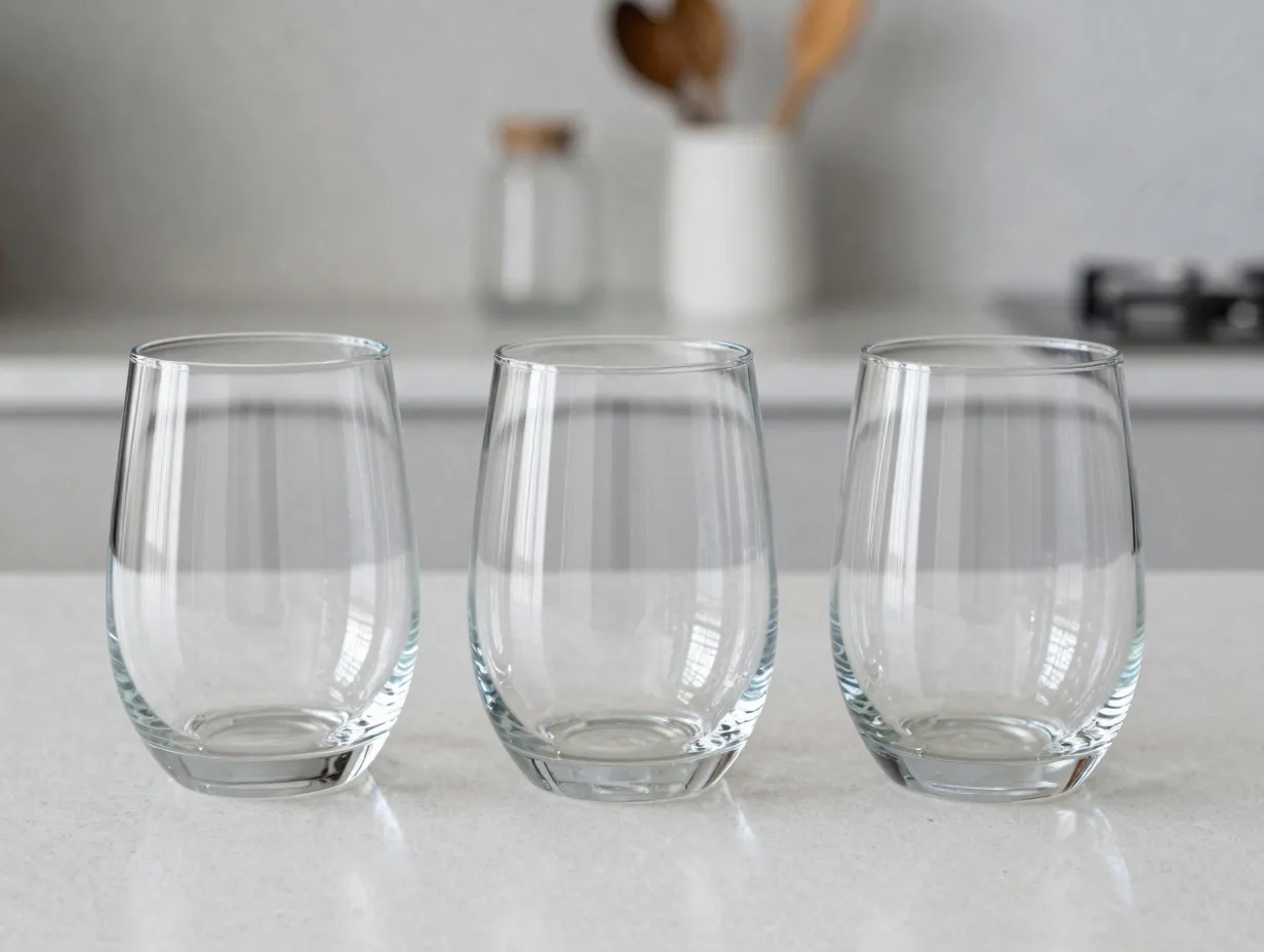 Crystal clear ribbed eco friendly dishwasher safe stemless wine glass set