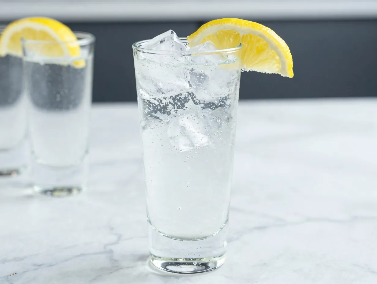 Vodka soda highball glass lemon wedge