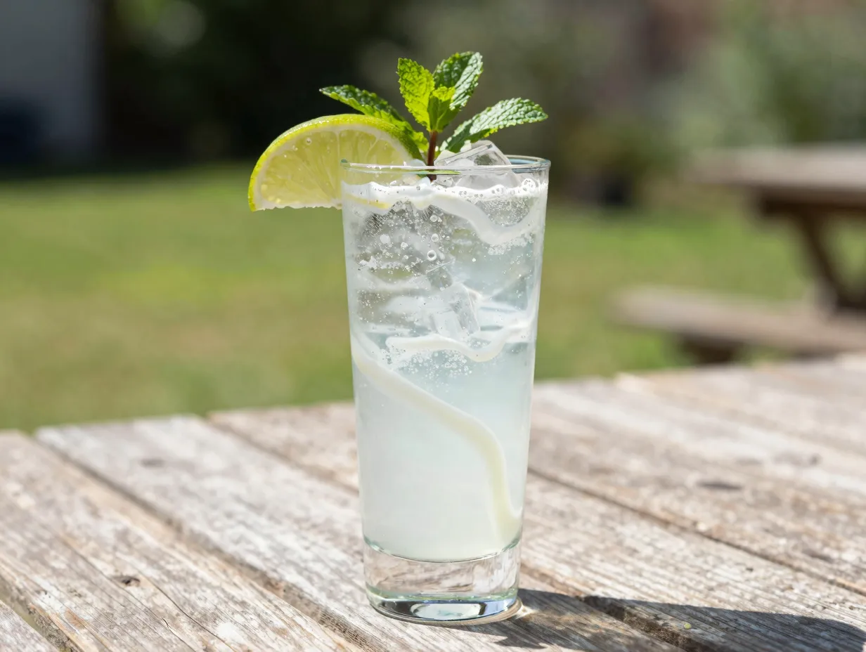 Coconut lime dirty sprite with mint garnish