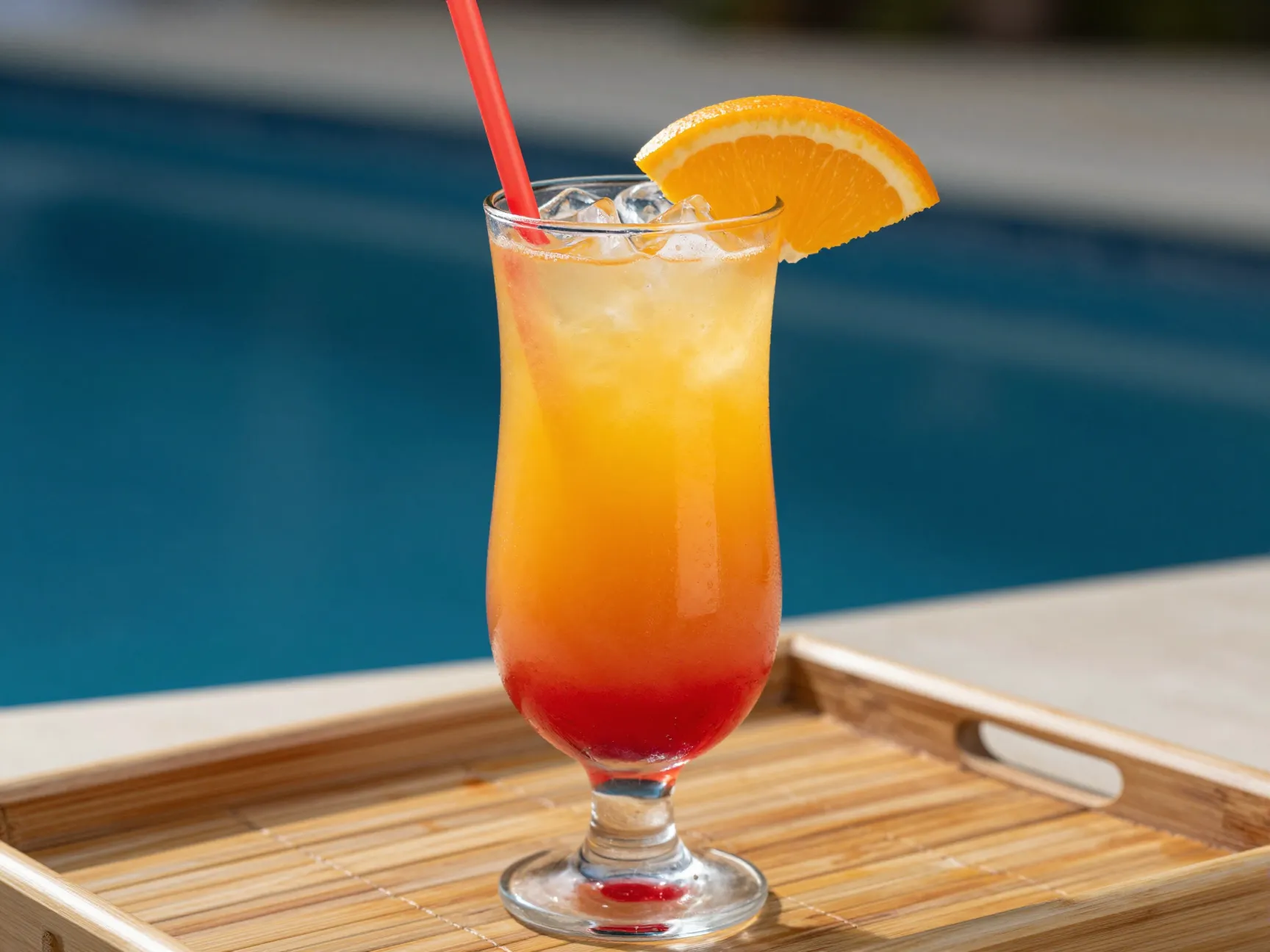 Tequila sunrise full cocktail orange slice straw