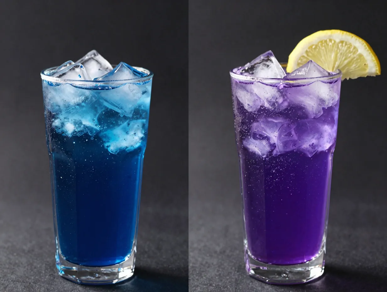 Blue to purple color changing butterfly pea tea mocktail