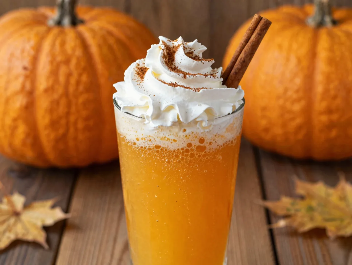 Sparkling orange pumpkin spice fizz with whipped cream