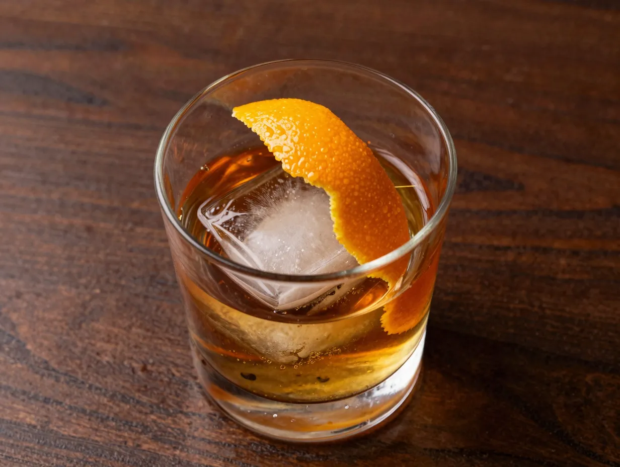 Old fashioned rocks glass orange peel