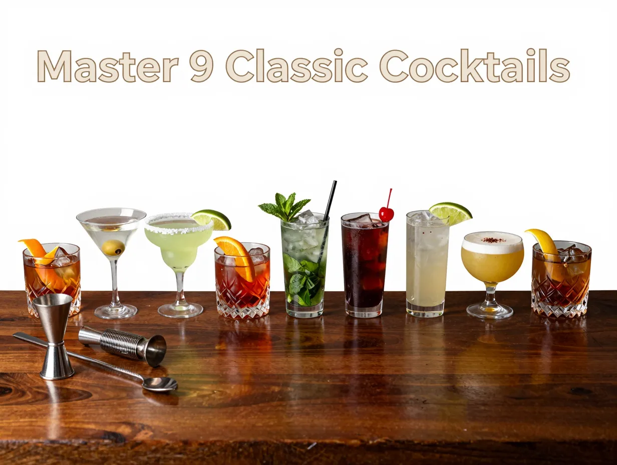 Master nine classic cocktails home bartender tools glasses